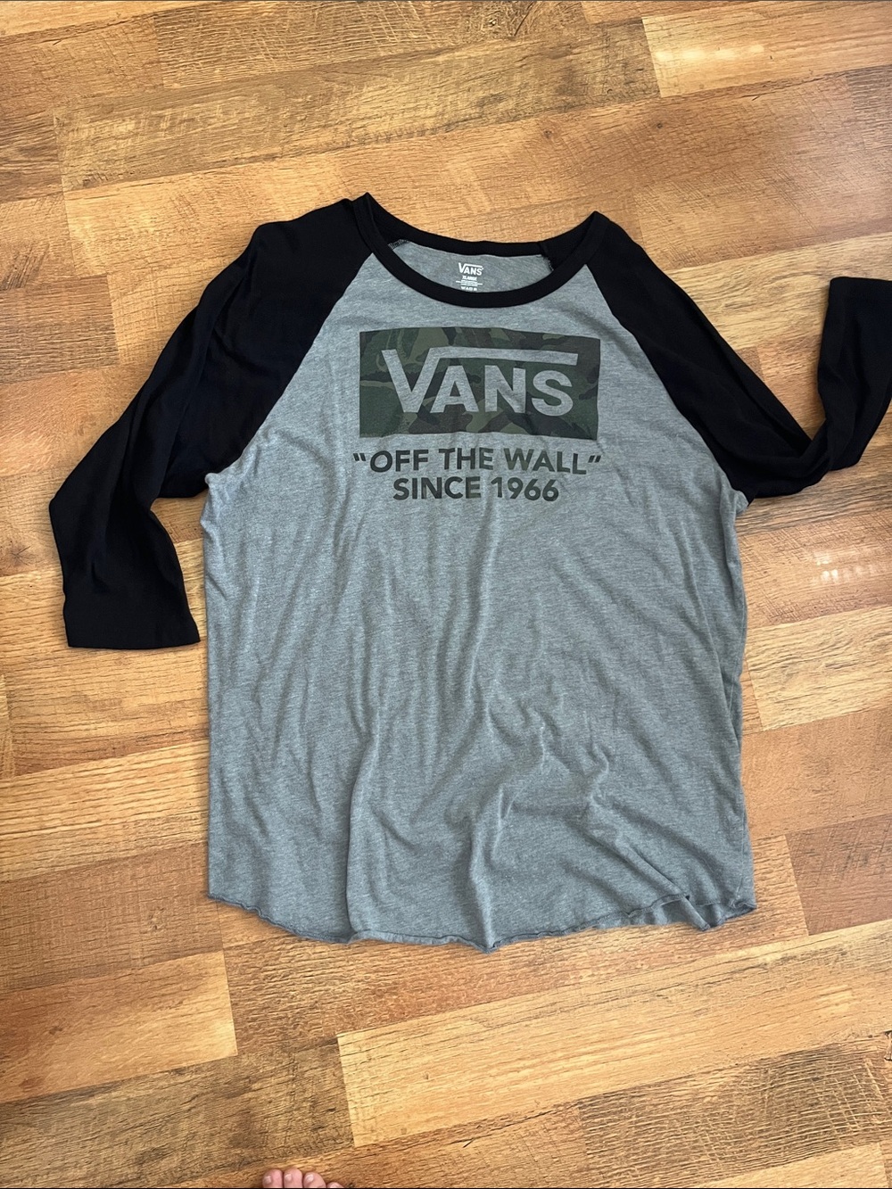 Vans Gray Body with Black Raglan Sleeves Tee